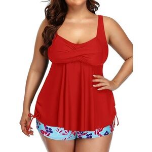 Chama Plus Size Tankini Two Piece Boyshorts Bathing Suits Tummy Control